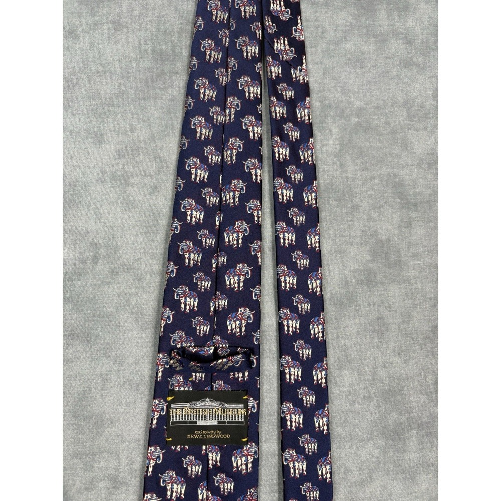 New & Lingwood British Museum Elephant Silk Tie Handmade Italy 60" Navy - Picture 12 of 13